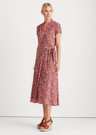 Women's Ralph Lauren Floral Crepe Midi Dresses | 015328ZOU